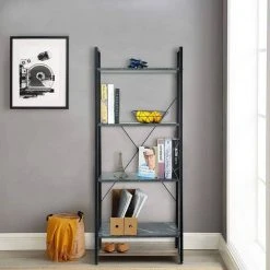 EUGAD Bücherregal, Standregal Bücherregal Metallregal Leiterregal Stufenregal Multifunktionale Regal Industrie Design MDF Metall Schwarz+schwarzer Marmor Golden+Weißer Marmor, Vintage -TischStuhl Verkäufe 50cae883 c249 523a 93c7 effc975f81da