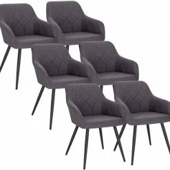 EUGAD Esszimmerstuhl (6 Stück), Wohnzimmerstuhl aus Leinen Polsterstuhl mit Armlehnen und Rückenlehne schwarze Gestell aus Metall Hellgrau Dunkelgrau -TischStuhl Verkäufe 51bfa06c 2338 544f b40d e0e338312ca7