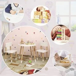 EUGAD Sitzgruppe, Kindertisch mit Stühle, 3tlg. Kindersitzgruppe Kindermöbel, 1 Kindertisch und 2 Kinderstühlen Tischset rund in Katzenform aus MDF und Kiefernholz im Kinderzimmer, Weiß -TischStuhl Verkäufe 51eef8a0 986d 556b 86ff 9ff6a5c6168e