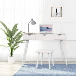 EUGAD Schminktisch, mit Aufklappbarem Spiegel, Schreibtisch mit 2 Schubladen, 100x40x75cm(L*B*H), Kosmetiktisch Computertisch mit große Tischplatte Eiche Wei&szlig; -TischStuhl Verkäufe 55f3cfce 7f26 58c1 a742 4901aadd9a6f