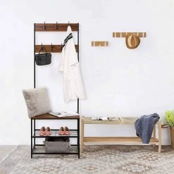 EUGAD Garderobenständer, (1 St), Kleiderständer, mit Haken, Schuhbank, Dunkelbraun -TischStuhl Verkäufe 57d3b5ee 8f3d 5419 96d7 af420fc7e44f