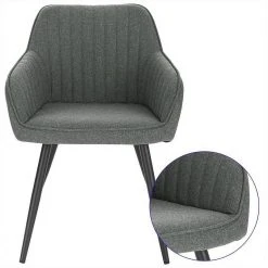 EUGAD Esszimmerstuhl (1 Stück), Küchenstuhl Wohnzimmerstuhl Sitzfläche aus Leinen Polsterstuhl mit Armlehne Metallbeine für Esszimmer Wohnzimmer Küche,Dunkelgrau Hellgrau -TischStuhl Verkäufe 5926a777 bb43 5ad2 b8d5 00a39e249697