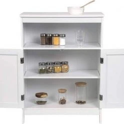 EUGAD Badkommode, Badschrank Beistellschrank, mit Doppeltür, 3 Fächern, MDF, Weiß -TischStuhl Verkäufe 5956f18d ec4f 54e8 93f1 ff253d843428