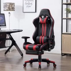 EUGAD Gaming-Stuhl (1 Stück), mit Fußstütze Racing Stuhl Drehstuhl Bürostuhl Schreibtischstuhl PC Stuhl mit Wippfunktion Höhenverstellbar Kunstleder Weiß Grau, Rot, Wei&szlig; -TischStuhl Verkäufe 59723072 bd2e 4d8a aa48 1427eb71ce5e