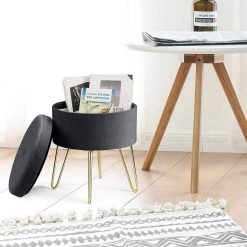 EUGAD Sitzhocker, Samthocker mit Stauraum, rund, mit stabilen goldenen Metallfüßen, Türkis Dunkelgrau, Dunkelgrün, Hellgrau, Rosa, Türkis -TischStuhl Verkäufe 5977e561 8096 5b48 9f79 5d87c9e6f830