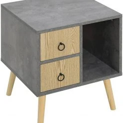 EUGAD Nachttisch (1-St), Nachtkommode mit 2 Schubladen und Ablagefach, Nachtschrank, Industrial-Design, Beistelltisch, Sideboard für Schlafzimmer, Wohnzimmer, einfach Aufbau