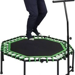 EUGAD Fitnesstrampolin, Fitness Trampolin Indoor Faltbar Ø 126cm mit höhenverstellbarem Haltegriff, leise Gummiseilfederung, belastbar bis 120 kg Gr&uuml;n, Schwarz -TischStuhl Verkäufe 6264bfc5 6d96 46e4 926d c952608c655a