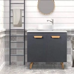 EUGAD Waschbeckenunterschrank Badschrank Unterschrank mit 2 Türe Weiß Grau, Schwarz, Wei&szlig; -TischStuhl Verkäufe 62a1fe17 001a 53a8 bc1b 867bacee8424