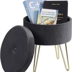 EUGAD Sitzhocker, Samthocker mit Stauraum, rund, mit stabilen goldenen Metallfüßen, Türkis Dunkelgrau, Dunkelgrün, Hellgrau, Rosa, Türkis -TischStuhl Verkäufe 6390ad62 dfda 574c b62c 009d90a41a5c