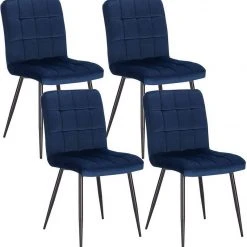 EUGAD Esszimmerstuhl (4 Stück), Polsterstuhl Wohnzimmerstuhl Samtstuhl Sessel mit Rückenlehne, Metallbeine, Sitzfläche aus Samt, Blau Creme, Dunkelgrau, Hellgrau, Rosa