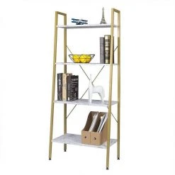 EUGAD Bücherregal, Standregal Bücherregal Metallregal Leiterregal Stufenregal Multifunktionale Regal Industrie Design MDF Metall Schwarz+schwarzer Marmor Golden+Weißer Marmor, Vintage -TischStuhl Verkäufe 6496380e 7498 5fcf b32d 2e631390672b