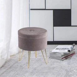 EUGAD Sitzhocker, Samthocker mit Stauraum, rund, mit stabilen goldenen Metallfüßen, Türkis Dunkelgrau, Dunkelgrün, Hellgrau, Rosa, Türkis -TischStuhl Verkäufe 6664c580 4b56 5916 bde3 e5b98e983dd5