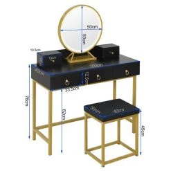 EUGAD Schminktisch (1-St), Schminktisch mit LED-Beleuchtung in 3 Farben, Kosmetiktisch mit Spiegel und Hocker, 5 Schubladen, 100x40x140cm, Modern Kosmetiktisch Weiß Schwarz, Wei&szlig; -TischStuhl Verkäufe 66de1cb1 6798 4707 b1c1 49fa298c8b3d