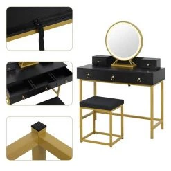 EUGAD Schminktisch (1-St), Schminktisch mit LED-Beleuchtung in 3 Farben, Kosmetiktisch mit Spiegel und Hocker, 5 Schubladen, 100x40x140cm, Modern Kosmetiktisch Weiß Schwarz, Wei&szlig; -TischStuhl Verkäufe 67f4af26 02bf 4e10 8526 725d00a93e1a