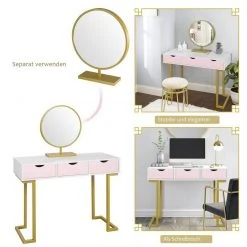 EUGAD Schminktisch (1-St), Schminktisch Frisiertisch Kommode mit Spiegel modern Kosmetiktisch mit 3 Schubladen Weiß-Rosa-Golden -TischStuhl Verkäufe 6a87bf9a 16ea 49c3 95d3 8612514380aa