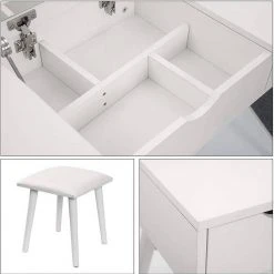 EUGAD Schminktisch, mit Aufklappbarem Spiegel, Schreibtisch mit 2 Schubladen, 100x40x75cm(L*B*H), Kosmetiktisch Computertisch mit große Tischplatte Eiche Wei&szlig; -TischStuhl Verkäufe 6ce49866 d255 5767 b4e5 a9188b6e3035