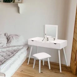 EUGAD Schminktisch, mit Aufklappbarem Spiegel, Schreibtisch mit 2 Schubladen, 100x40x75cm(L*B*H), Kosmetiktisch Computertisch mit große Tischplatte Eiche Wei&szlig; -TischStuhl Verkäufe 70f92167 7d18 52b0 9b62 0db95ba0ba4f