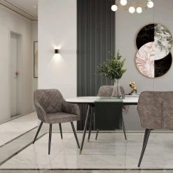 EUGAD Esszimmerstuhl (1 Stück), Wohnzimmerstuhl aus Stoff, Polsterstuhl mit Armlehnen und Rückenlehne, Gestell aus Metall Anthrazit, Braun, Grau