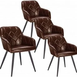 EUGAD Esszimmerstuhl, 4er-Set Esszimmerstuhl aus Kunstleder Metallbeine Dunkelbraun Schwarz