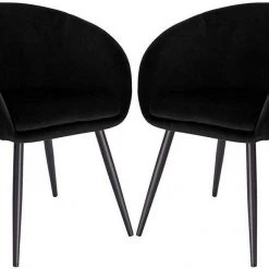 EUGAD Esszimmerstuhl, 2er-Set mit Armlehne, Retro Design, Samt, Metall Schwarz Dunkelgrau, Hellgrau