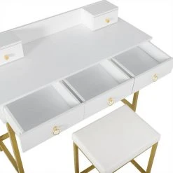 EUGAD Schminktisch (1-St), Schminktisch mit LED-Beleuchtung in 3 Farben, Kosmetiktisch mit Spiegel und Hocker, 5 Schubladen, 100x40x140cm, Modern Kosmetiktisch Weiß Schwarz, Wei&szlig; -TischStuhl Verkäufe 731ecdf2 407e 4aa1 aff6 309b9155ebb2