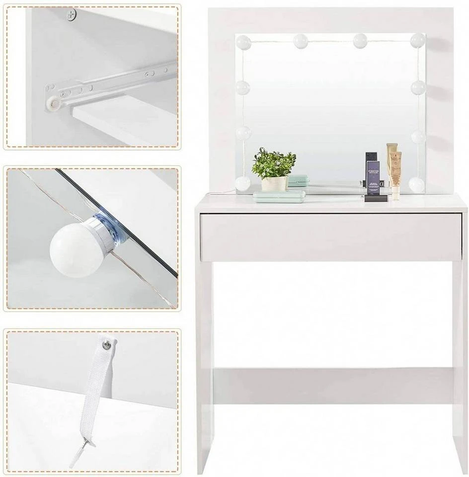 EUGAD Schminktisch, Frisiertisch 10 LED-Lampen mit Schubladen 80x40cm Schwarz Weiß 13 EUGAD Schminktisch, Frisiertisch 10 LED-Lampen mit Schubladen 80x40cm Schwarz Weiß – Bild 13