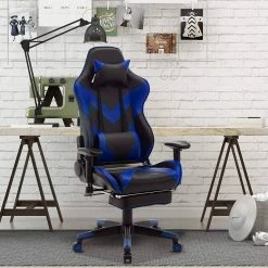 EUGAD Gaming Chair, Bürostuhl, Gaming Stuhl, Kunstleder, mit einstellbaren Armlehnen Rot Blau, Schwarz, Wei&szlig; -TischStuhl Verkäufe 7511a233 1388 5f53 b799 211b70ed05a3