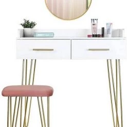 EUGAD Schminktisch, mit 3 Schubladen Tischplatte 100x40cm, Kosmetiktisch für Schlafzimmer, Weiß -TischStuhl Verkäufe 75c76746 6ab9 5774 8921 36bb50439939