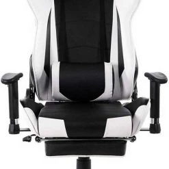 EUGAD Gaming Chair, Bürostuhl Schreibtischstuhl, Kunstleder, mit Ledenkissen Kopfstütze einstellbaren Armlehnen Weiß Grau, Rot, Weiß