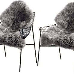 Teppich, EUGAD, 2er-Set Faux Lammfell Kunstfell Bettvorleger 60x90cm Hellgrau