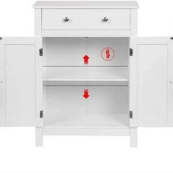 EUGAD Badkommode, Badezimmerschrank, 2 Türen, 1 Schubkasten, mit verstellbare Regalebene, MDF, Weiß -TischStuhl Verkäufe 79bbdf36 e9c0 5913 af15 c0f43e4ab545