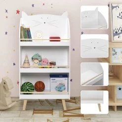EUGAD Bücherregal, Kinderregal im Kinderzimmer, Spielzeugregal mit 3 Regalen, solides Aufbewahrungsregal in Katzenform aus MDF und Kiefernholz, 60x29x121,5 cm, Weiß -TischStuhl Verkäufe 7a0dc5e1 a2b5 5f8f ba60 83766ef3e2f4