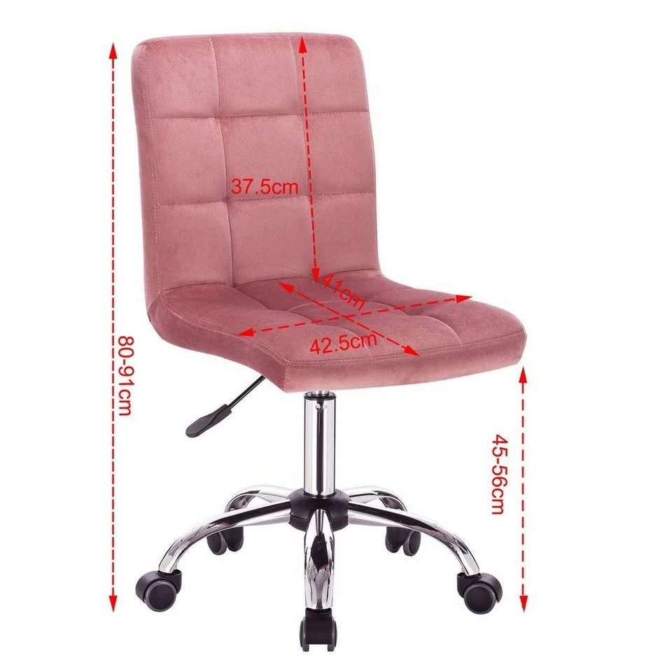 EUGAD Schreibtischstuhl, Arbeitshocker Bürohocker Samt Metall, 360° drehbar, Rosa Hellgrau 3 EUGAD Schreibtischstuhl, Arbeitshocker Bürohocker Samt Metall, 360° drehbar, Rosa Hellgrau – Bild 3