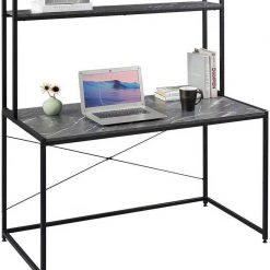 EUGAD Schreibtisch, PC-Tisch Bürotisch Arbeitstisch mit Bücherregal Holz 120x60x140 cm Schwarz-Marmor Schwarz-Vintage -TischStuhl Verkäufe 7b075278 8399 5b19 9355 f61030215ab4