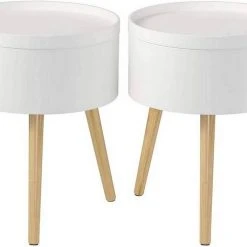EUGAD Nachttisch, 2er-Set Beistelltisch mit Stauraum Nachtkommode Nachtschrank Holzbeine MDF 38x38x48,5cm Weiß