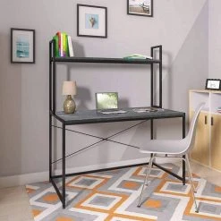 EUGAD Schreibtisch, PC-Tisch Bürotisch Arbeitstisch mit Bücherregal Holz 120x60x140 cm Schwarz-Marmor Schwarz-Vintage -TischStuhl Verkäufe 80bd6fdc a3b8 5ccd b150 95d20c2b02e1