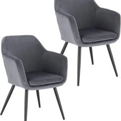 EUGAD Polsterstuhl (1 Stück), Küchenstuhl Samt Stuhl Sessel mit Armlehne, Metallbeine, für Esszimmer Wohnzimmer, Schwarz Dunkelgrau -TischStuhl Verkäufe 835388d1 f4f9 4594 9853 14b85bbd4c7f