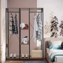 EUGAD Kleiderständer, Wäscheständer Garderobenständer mit Ablage Schwarzrohre und Eiche Platte Schwarz-Hell Eiche, Schwarz-Vintage, Wei&szlig;-Eiche -TischStuhl Verkäufe 847b0110 03d2 5879 961b 496274bcc74a