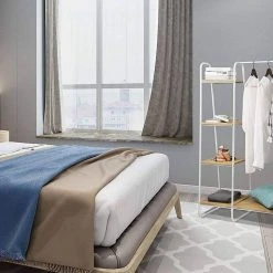 EUGAD Garderobenständer, Kleiderständer,mit Regal, Metall, Holz,im Flur, Wohnzimmer, Dunkelbraun-Schwarz Eiche-Weiß, Sand-Weiß -TischStuhl Verkäufe 87541310 f631 555f 844f 38b534171a91