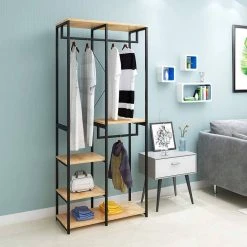 EUGAD Kleiderständer, Garderobenständer mit 7 Ablagen Schwarz-Vintage Schwarz-Hell Eiche -TischStuhl Verkäufe 882f7db7 e769 5fbb a003 c2dd93c88624