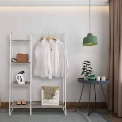 EUGAD Garderobenständer, Kleiderständer,mit Regal, Metall, Holz,im Flur, Wohnzimmer, Dunkelbraun-Schwarz Eiche-Weiß, Sand-Weiß -TischStuhl Verkäufe 8c136417 682c 5d40 9336 cc991b255e76