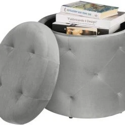 EUGAD Sitzhocker, Sitztruhe mit Stauraum, Sitz rund mit Deckel, Samt, ca.27L, Rosa Dunkelgrau, Hellgrau -TischStuhl Verkäufe 8d73ee72 5f56 5444 8101 1de5ba2b5bce