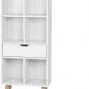 EUGAD Bücherregal, Bücherschrank Raumteiler mit Schublade, mit Fußbeine, 6 Fächer, Weiß