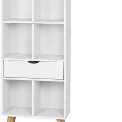 EUGAD Bücherregal, Bücherschrank Raumteiler mit Schublade, mit Fußbeine, 6 Fächer, Weiß
