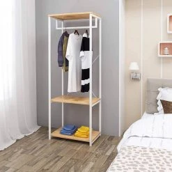 EUGAD Kleiderständer, Garderobenständer mit 2 Ablagen Holz Metall Schwarz-Hell Eiche Schwarz-Vintage, Wei&szlig;-Eiche -TischStuhl Verkäufe 8f2813bf 3d00 5346 8dae 359ae3afe5b8