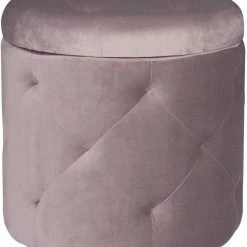 EUGAD Sitzhocker, Sitztruhe mit Stauraum, Sitz rund mit Deckel, Samt, ca.27L, Rosa Dunkelgrau, Hellgrau