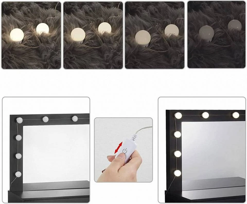 EUGAD Schminktisch, Frisiertisch 10 LED-Lampen mit Schubladen 80x40cm Schwarz Weiß 4 EUGAD Schminktisch, Frisiertisch 10 LED-Lampen mit Schubladen 80x40cm Schwarz Weiß – Bild 4