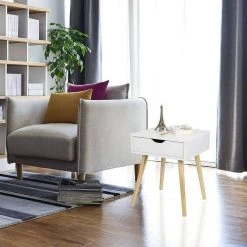 EUGAD Nachttisch, Beistelltisch mit Schublade Nachtkommode, Holzbeine MDF, Grau Wei&szlig; -TischStuhl Verkäufe 96adec83 ded5 5d03 bb78 39e1c84b3ad7