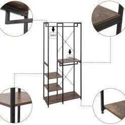 EUGAD Kleiderständer, Garderobenständer mit 7 Ablagen Schwarz-Vintage Schwarz-Hell Eiche -TischStuhl Verkäufe 9bd3100f 257c 5375 89c3 68051f57cae3