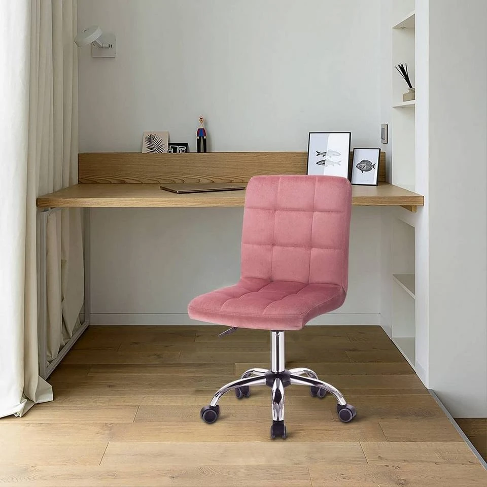 EUGAD Schreibtischstuhl, Arbeitshocker Bürohocker Samt Metall, 360° drehbar, Rosa Hellgrau 2 EUGAD Schreibtischstuhl, Arbeitshocker Bürohocker Samt Metall, 360° drehbar, Rosa Hellgrau – Bild 2